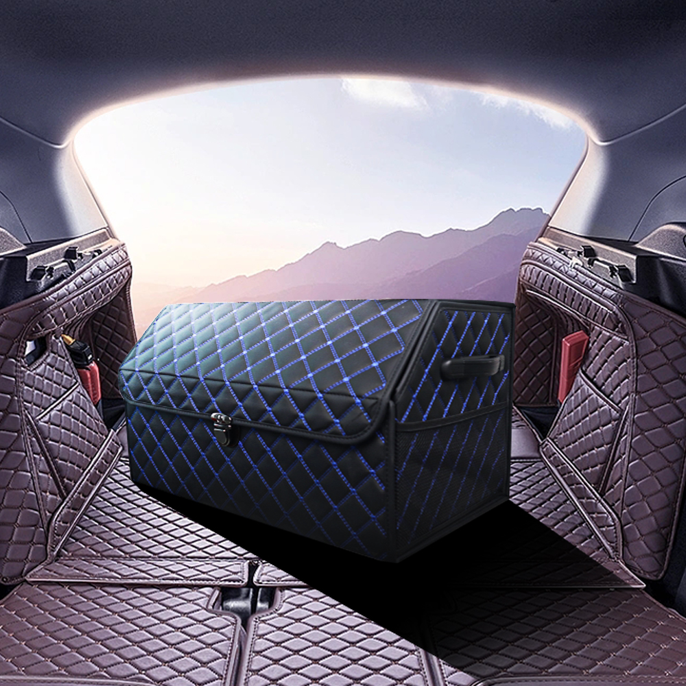 منظم صندوق السيارة من الجلد PVC ذو الخط المزدوج على شكل فراشة ومقاوم للماء، صندوق تخزين عالمي محمول للسيارة 