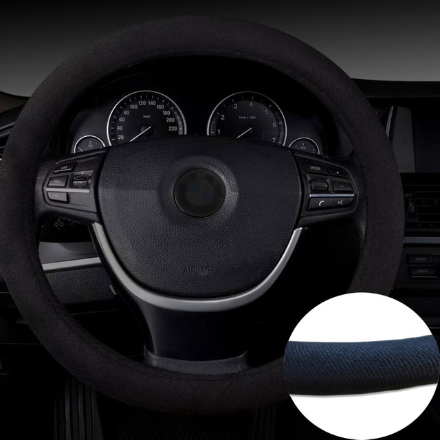  جميل أربعة فصول العام القطن والكتان النسيج وغطاء عجلة قيادة السيارة عالية الجودة عدم الانزلاق مع نمط التطريز