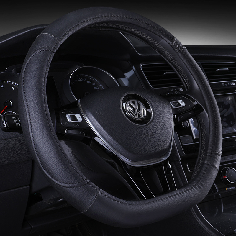 غطاء عجلة قيادة السيارة من الجلد مانع للانزلاق واقي غطاء عجلة السيارة مناسب لجميع السيارات (كلاسيك وشكل D)