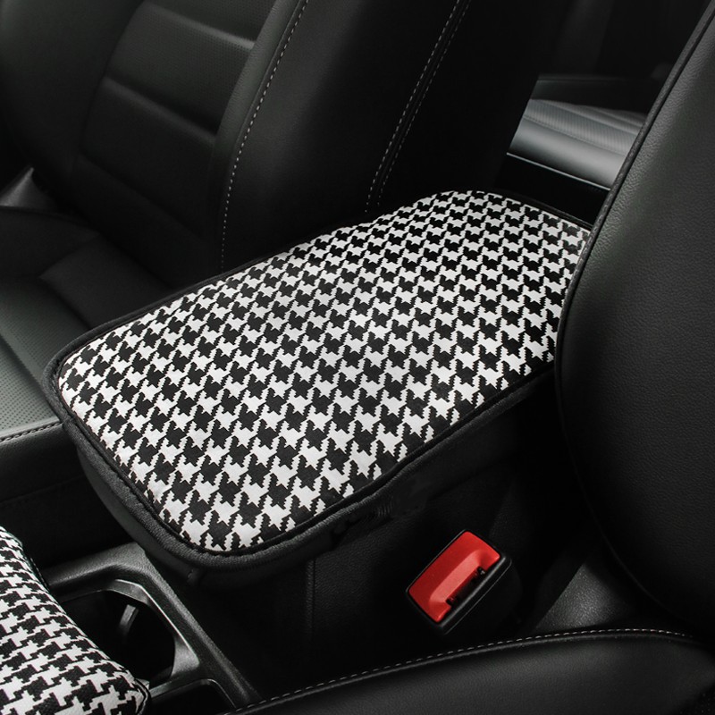 وسادة غطاء وحدة التحكم المركزية الأوتوماتيكية Houndstooth مناسبة لسيارات الدفع الرباعي / المحرك / السيارة ، وسادة الكوع المريحة غطاء صندوق مقعد مسند الذراع للسيارة ، غطاء مسند ذراع تلقائي من القماش القطني