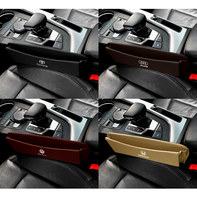 حقيبة تخزين من الجلد الناعم لمقعد السيارة مع فتحة لشحن حقيبة تخزين محمولة مقاومة للأوساخ وشعار السيارة منظم مقعد السيارة
