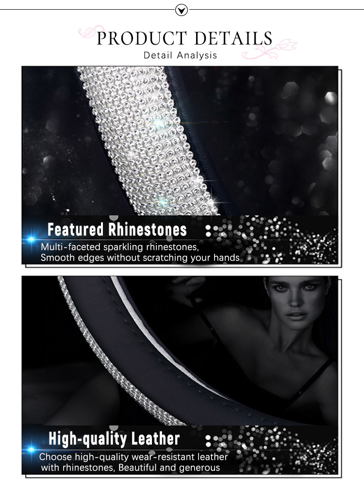 03 غطاء عجلة قيادة السيارة بأحجار الراين الكريستالية