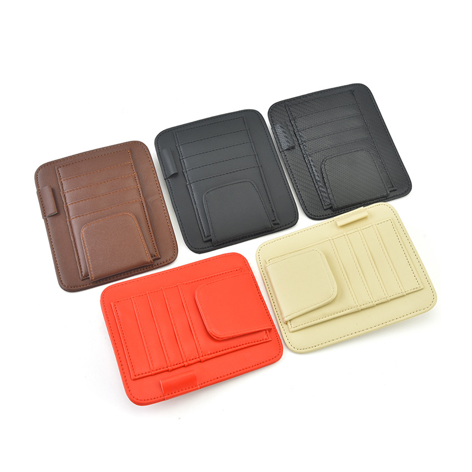 جيب حاجب السيارة والإكسسوارات الداخلية لتخزين السيارة ومنظم مع منظم حاجب الشمس للسيارة متعدد الجيوب من جلد البولي يوريثان للنظارات الشمسية