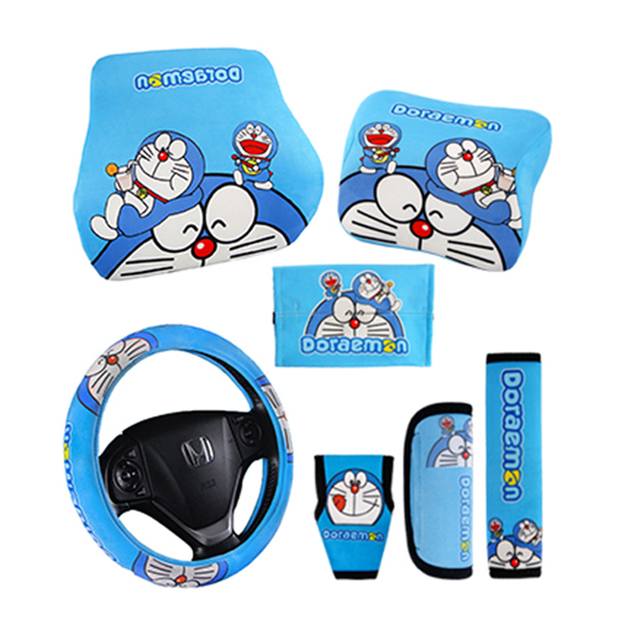 غطاء عجلة القيادة لطيف ، وسادة مسند الرأس ، غطاء فرملة اليد ، سلسلة مجموعة السيارة الداخلية