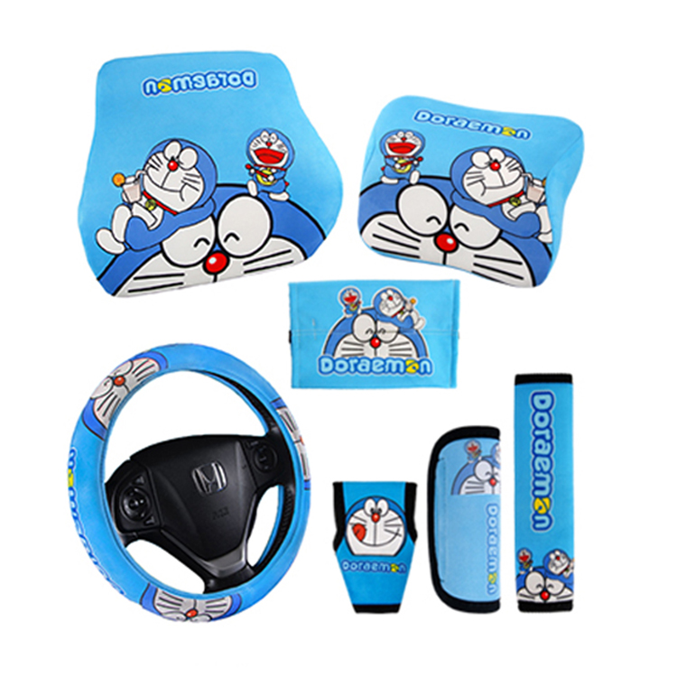 غطاء عجلة القيادة لطيف ، وسادة مسند الرأس ، غطاء فرملة اليد ، سلسلة مجموعة السيارة الداخلية