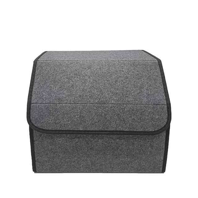 صندوق تخزين تنك للسيارة من قماش اللباد مع مقبضين بلاستيكيين مع منظم صندوق صندوق السيارة ماجيك فيلكرو قريب ملون مع 1 جيوب شبكية جانبية منظم صندوق السيارة