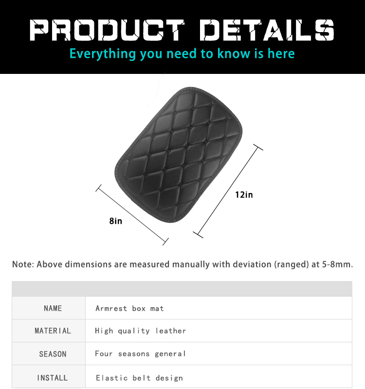 02 غطاء وسادة مسند ذراع السيارة الجلدي