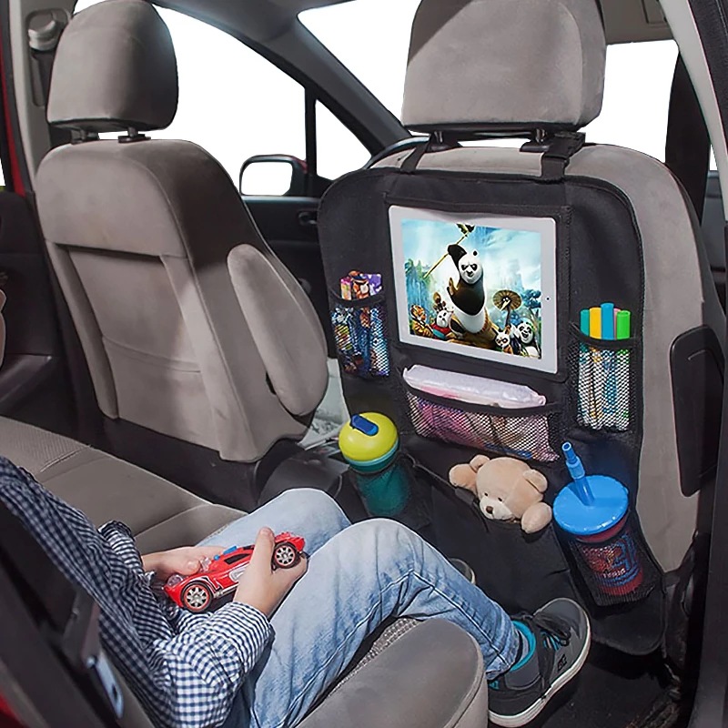  حقيبة تخزين سيارة أكسفورد متعددة الوظائف 600D ملحقات السيارة حامل مناديل حامل مناديل للسيارة مع شاشة لمس شفافة لجهاز iPad و iPhone منظم خلفي لمقعد السيارة 