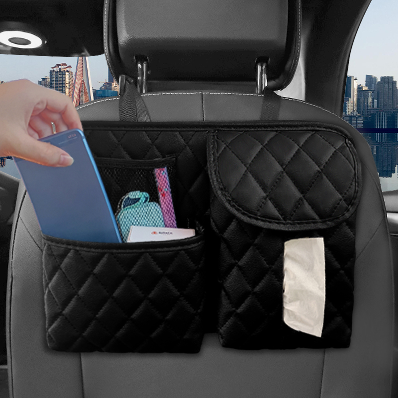 منظم المقعد الخلفي للسيارة مع حامل الأنسجة منظم المقعد الخلفي للسيارة من الجلد للأطفال ملحقات السفر بالسيارة مع جيوب شبكية حقيبة منظم للمقعد الخلفي