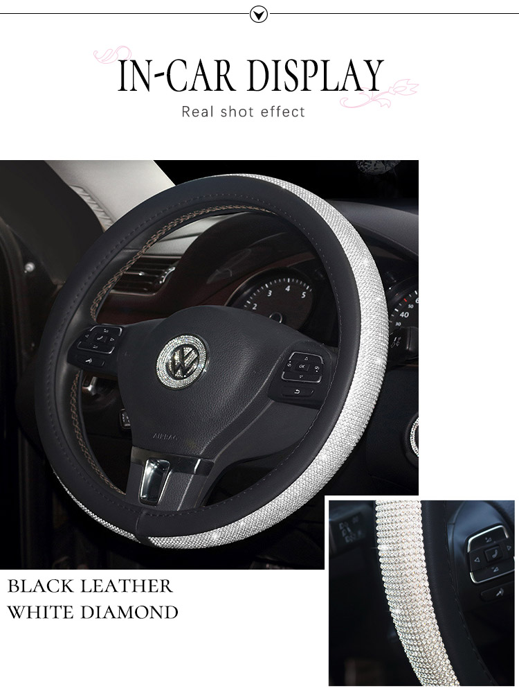 06 غطاء عجلة قيادة السيارة بأحجار الراين الكريستالية