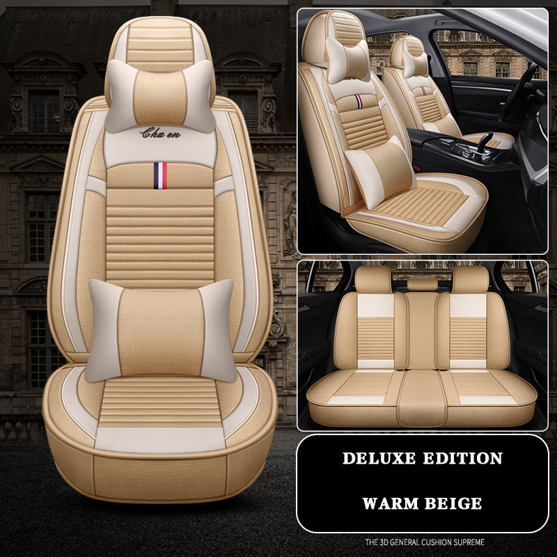 الكتان العالمي 5 مقاعد أغطية مقعد السيارة الحماية الكاملة 