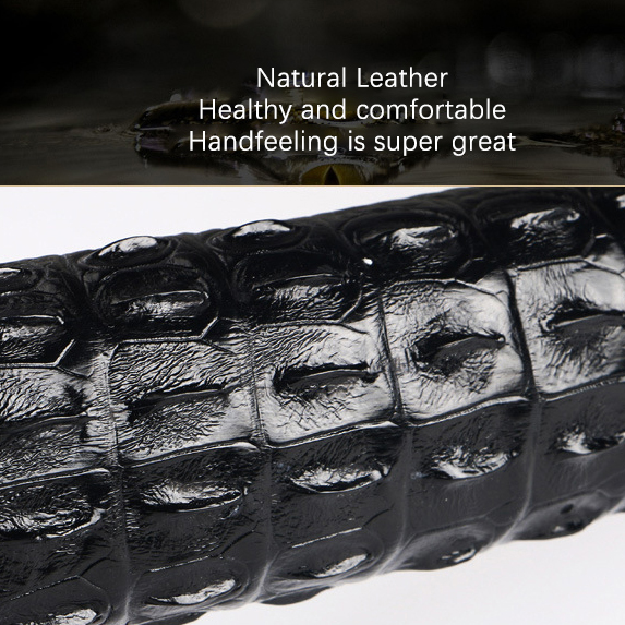 غطاء عجلة قيادة السيارة من جلد التمساح الحقيقي المخصص 38 سم وسادة عجلة قيادة السيارة ذات ملمس اليد