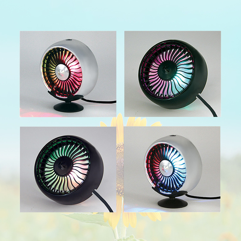 ABS العالمي سيارة تبريد مروحة 3 سرعات قابل للتعديل 5 فولت سيارة مروحة USB منفذ الهواء ولوحة القيادة سيارة مروحة مع ضوء ملون 