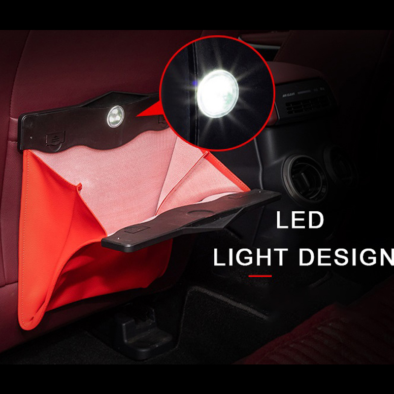 حقيبة قمامة السيارة مع صندوق قمامة بإضاءة LED ، صندوق تخزين معلق خلفي لمقعد السيارة ، حقيبة تخزين قابلة للطي 