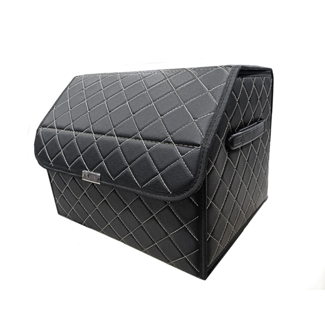 منظم صندوق السيارة من الجلد PVC المطرز مع شريط فيلكرو ماجيك مع صندوق منظم لتخزين البضائع بمقبض بلاستيكي 