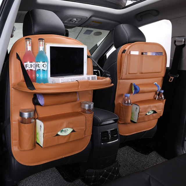  منظم المقعد الخلفي المعلق مع طبق العشاء ، ملحقات السيارة متعددة الوظائف ، حامل مناديل عالي الجودة Umberella Oraganiser من جلد البولي يوريثان قابل للطي مع حقيبة تخزين لمقعد السيارة