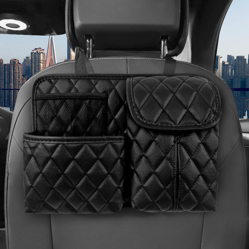 منظم المقعد الخلفي للسيارة مع حامل الأنسجة منظم المقعد الخلفي للسيارة من الجلد للأطفال ملحقات السفر بالسيارة مع جيوب شبكية حقيبة منظم للمقعد الخلفي