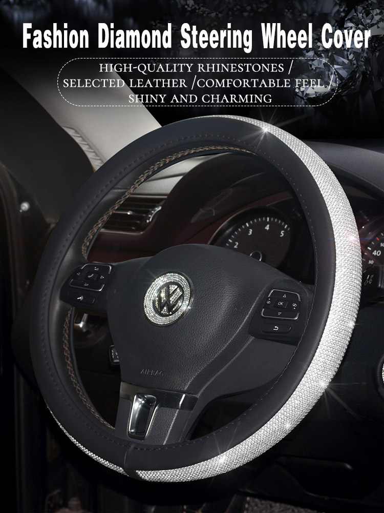 01 غطاء عجلة قيادة السيارة بأحجار الراين الكريستالية