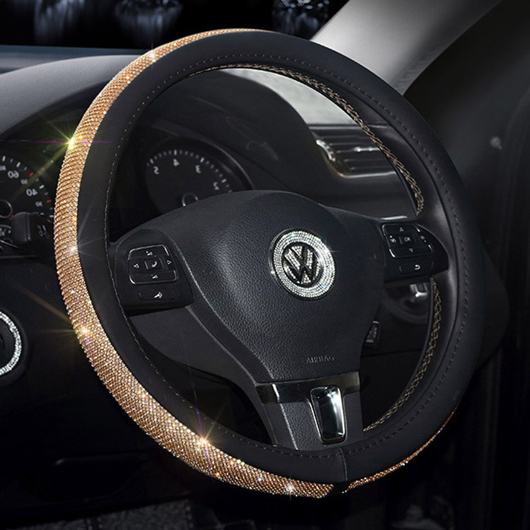 غطاء عجلة قيادة من الجلد الماسي الجديد مع واقي عجلة السيارة مقاس 15 بوصة من أحجار الراين الكريستالية بلينغ بلينغ للنساء والفتيات