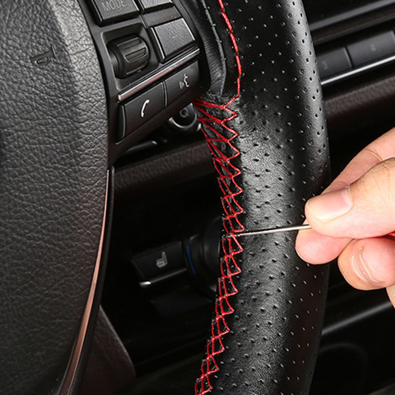 مجموعة الخياطة اليدوية غطاء عجلة القيادة من جلد البقر غطاء عجلة السيارة من الجلد الطبيعي واقي عجلة السيارة واقي عجلة السيارة عالمي مناسب للسيارة / السيارات