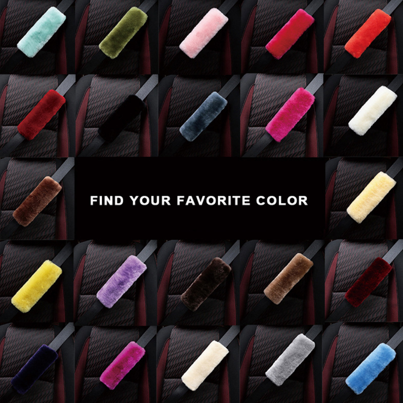 غطاء حزام مقعد السيارة المصنوع من جلد الغنم الأصلي ، واقي وسادة الإبزيم - أغطية حزام الأمان للبالغين - النساء والرجال والأطفال والرضع 