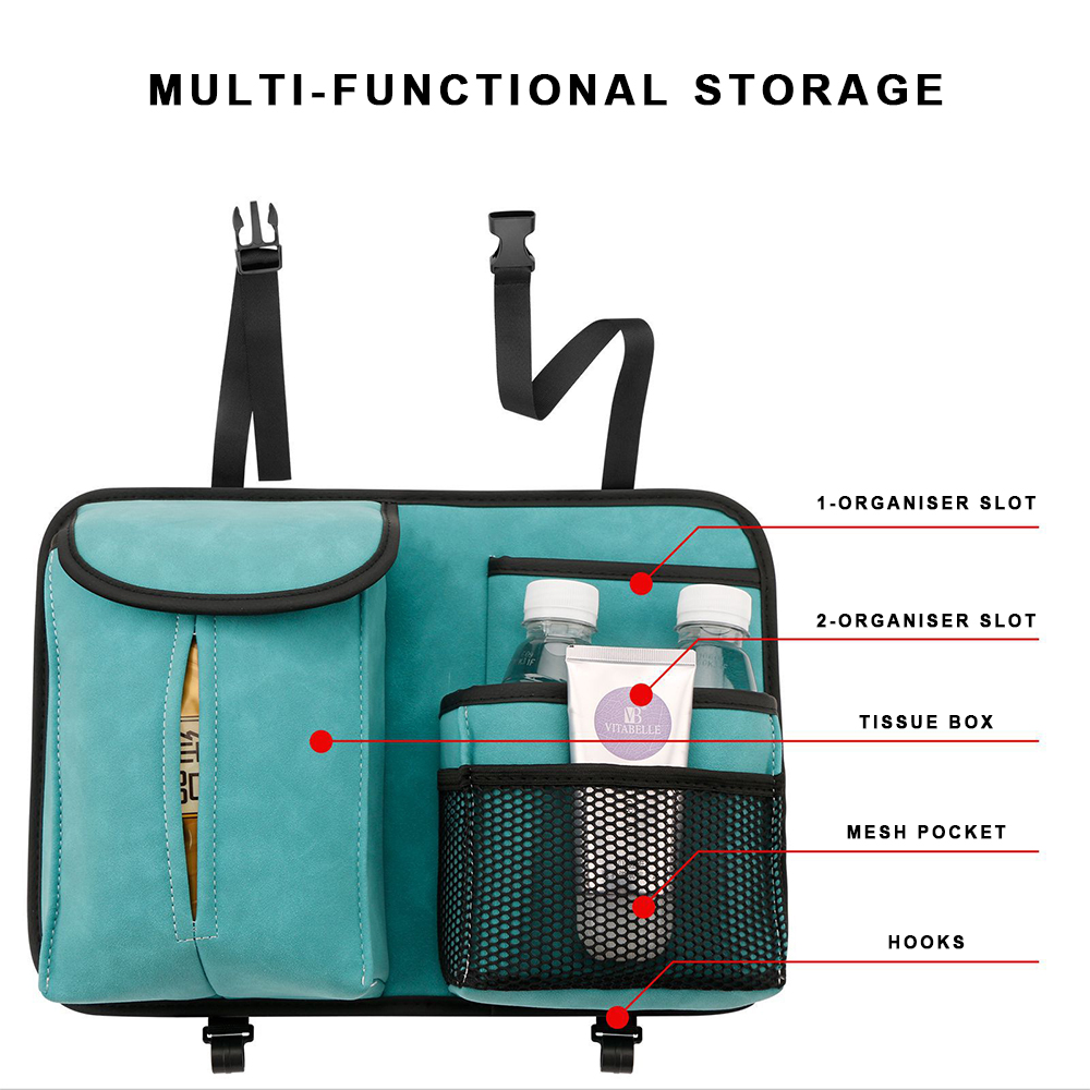 حقيبة تخزين خلفية لمقعد السيارة من قماش الكانتارا مع منظم مقعد الشاحنة وصندوق مناديل السيارة