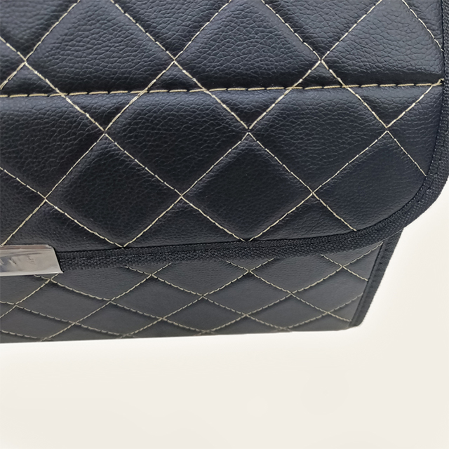 منظم صندوق السيارة من الجلد PVC المطرز مع شريط فيلكرو ماجيك مع صندوق منظم لتخزين البضائع بمقبض بلاستيكي 