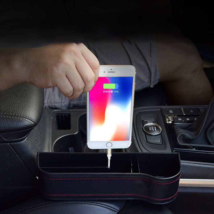 منظم حشو فجوة مقعد السيارة مع فتحة لشحن صندوق تخزين جانبي لوحدة التحكم الآلية مع حاملات أكواب للمقعد الأمامي للهاتف والنظارات الشمسية منظم مقعد السيارة متعدد الوظائف