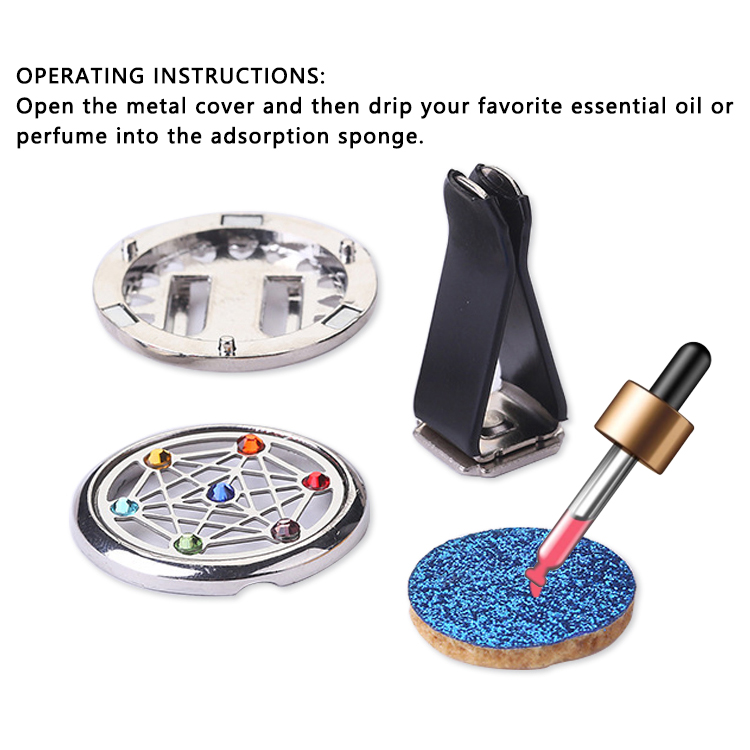 ناشر زيت عطري للعلاج بالروائح للسيارة مدلاة من الفولاذ المقاوم للصدأ مع وسادات لباد بمشبك تهوية 30 مللي متر منفذ هواء للسيارة ومشبك معطر هواء 