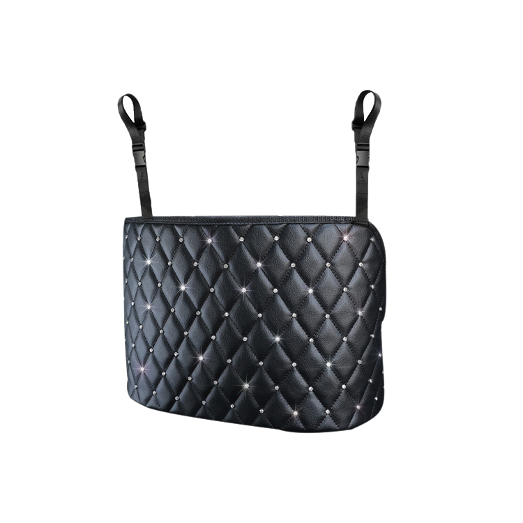 منظم المقعد الأمامي للسيارة لحمل مناديل حقيبة يد الطعام سعة كبيرة حقيبة تخزين ماسية لامعة بين منظم المقاعد 