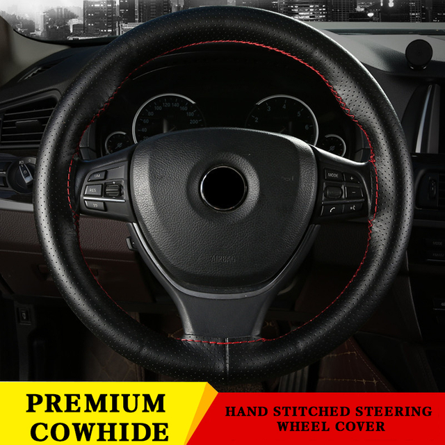 مجموعة الخياطة اليدوية غطاء عجلة القيادة من جلد البقر غطاء عجلة السيارة من الجلد الطبيعي واقي عجلة السيارة واقي عجلة السيارة عالمي مناسب للسيارة / السيارات