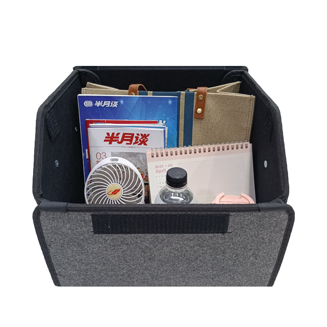 صندوق تخزين تنك للسيارة من قماش اللباد مع مقبضين بلاستيكيين مع منظم صندوق صندوق السيارة ماجيك فيلكرو قريب ملون مع 1 جيوب شبكية جانبية منظم صندوق السيارة