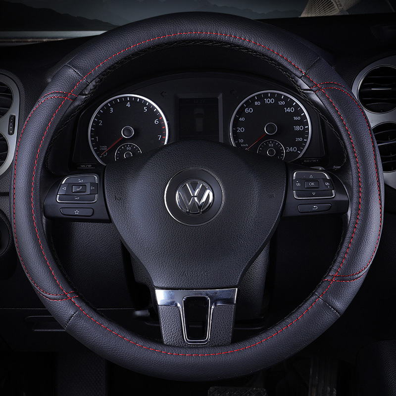 غطاء عجلة قيادة السيارة من الجلد مانع للانزلاق واقي غطاء عجلة السيارة مناسب لجميع السيارات (كلاسيك وشكل D)