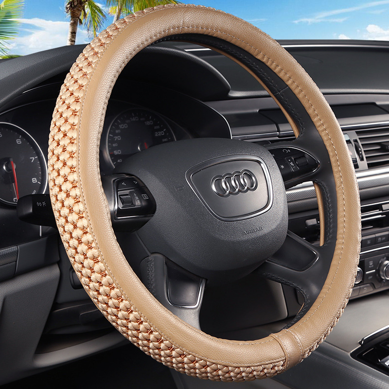 غطاء عجلة قيادة من الحرير الجليدي يسمح بالتهوية ومقاوم للانزلاق وامتصاص العرق غطاء مقبض السيارة مناسب للجميع