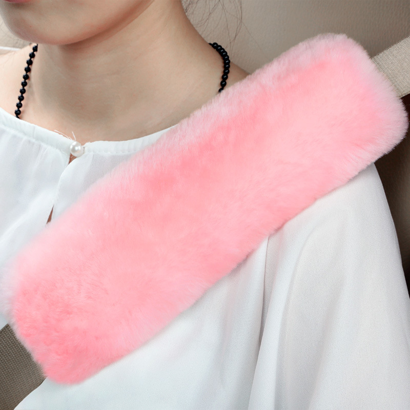 غطاء حزام مقعد السيارة المصنوع من جلد الغنم الأصلي ، واقي وسادة الإبزيم - أغطية حزام الأمان للبالغين - النساء والرجال والأطفال والرضع 