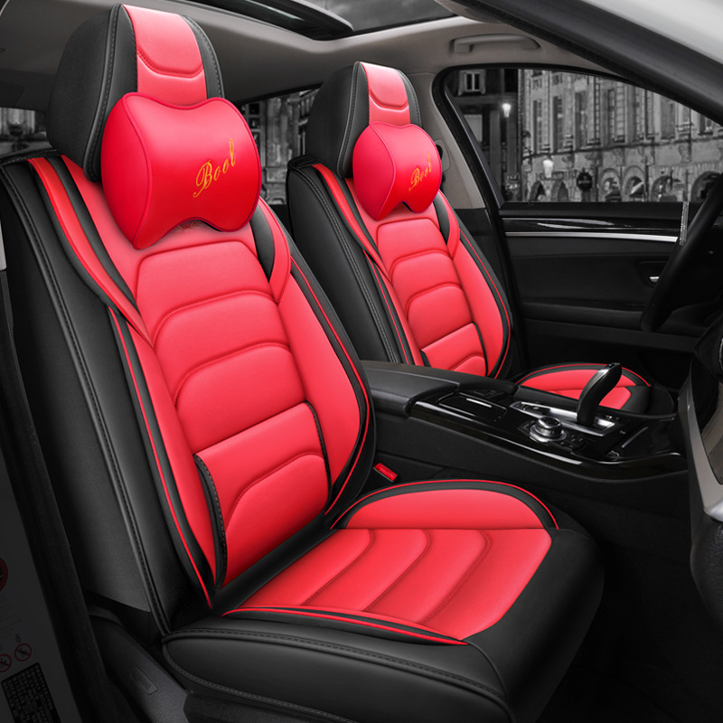 يغطي مقعد السيارات الرياضي محامي وسادة جلدية كاملة 5 مقاعد مع وسادة مسند رأس 2