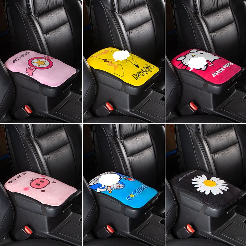 زغب العديد من أنماط الرسوم المتحركة الجميلة ، مسند الذراع الكرتوني للسيارة ، وسادة وحدة التحكم المركزية ، وسادة صندوق مسند الذراع المركزي