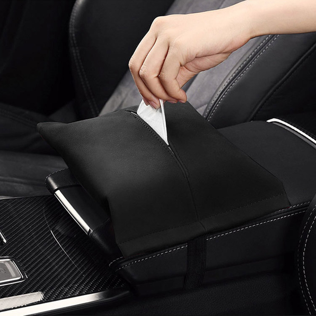 حامل أنسجة جلدية من Alcantara للسيارة المركزية صندوق مسند الذراعين للسيارة Sun Visor للمقعد الأسود بني مارون شنقا جودة منديل السيارة