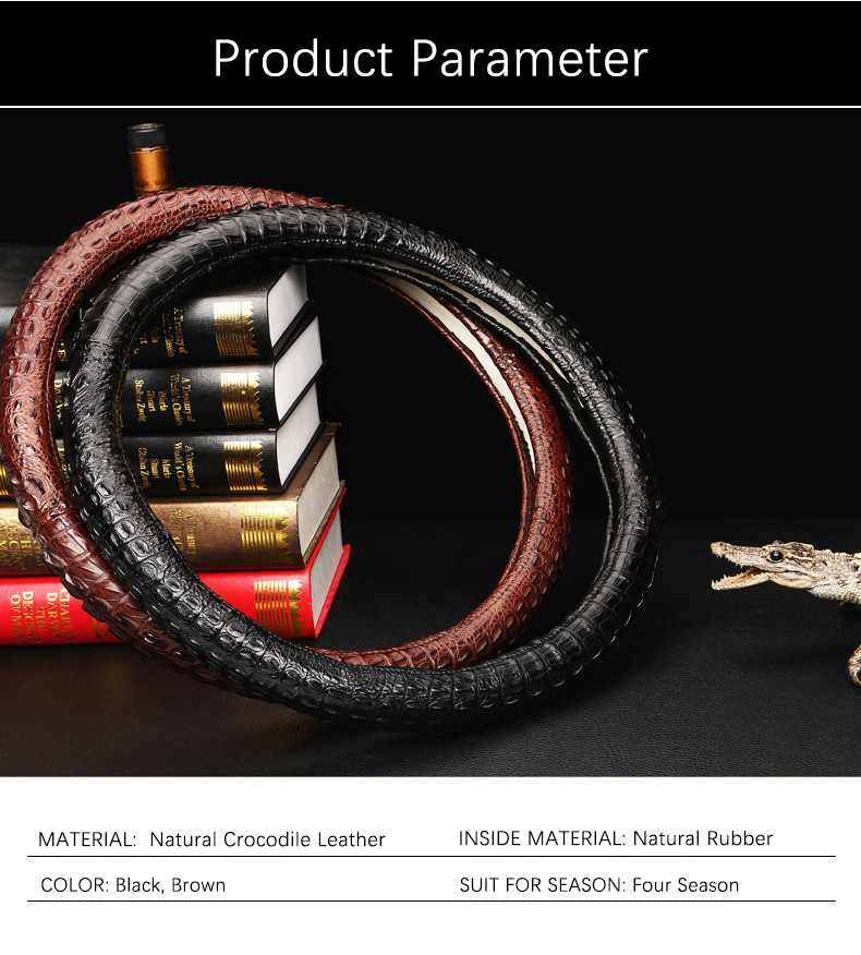 02 عجلة قيادة سيارة مخصصة من جلد التمساح الحقيقي