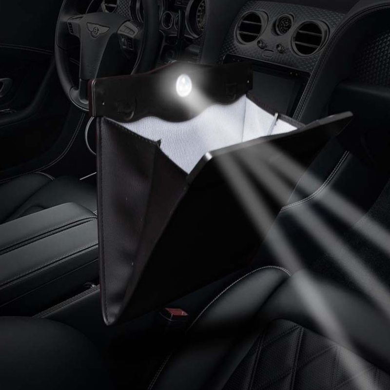 حقيبة قمامة السيارة مع صندوق قمامة بإضاءة LED ، صندوق تخزين معلق خلفي لمقعد السيارة ، حقيبة تخزين قابلة للطي 