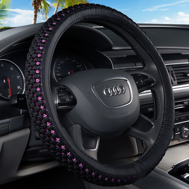 غطاء عجلة قيادة من الحرير الجليدي يسمح بالتهوية ومقاوم للانزلاق وامتصاص العرق غطاء مقبض السيارة مناسب للجميع