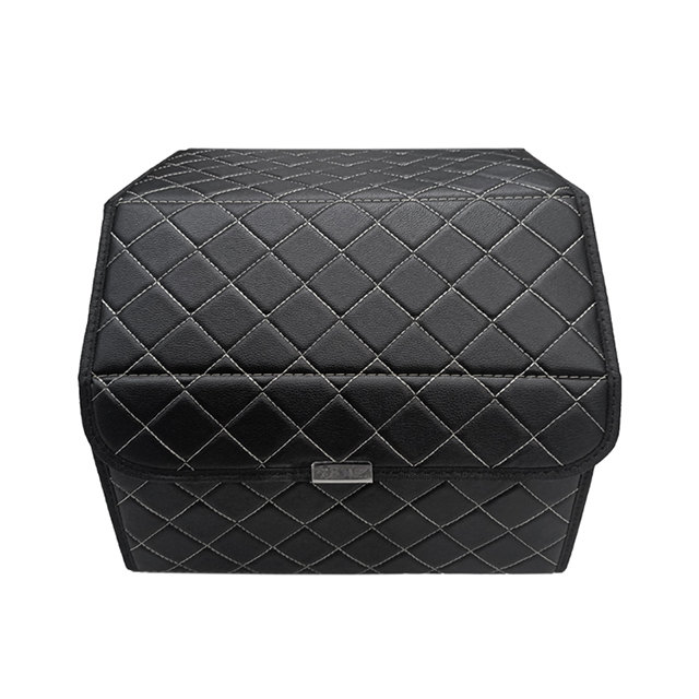 منظم صندوق السيارة من الجلد PVC المطرز مع شريط فيلكرو ماجيك مع صندوق منظم لتخزين البضائع بمقبض بلاستيكي 