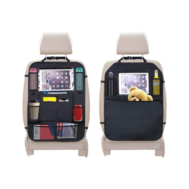 عبوتان من منظم تخزين مقعد السيارة القابل للطي من قماش أكسفورد 600D المتين مع شاشة لمس شفافة لجهاز iPad و iPhone وزجاجة الماء منظم المقعد الخلفي للسيارة