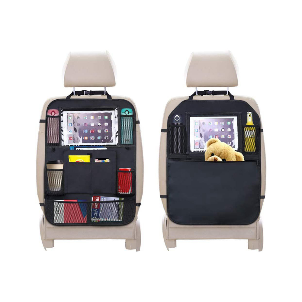 عبوتان من منظم تخزين مقعد السيارة القابل للطي من قماش أكسفورد 600D المتين مع شاشة لمس شفافة لجهاز iPad و iPhone وزجاجة الماء منظم المقعد الخلفي للسيارة