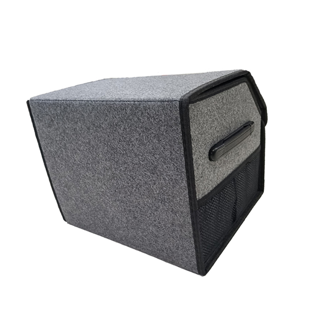 صندوق تخزين تنك للسيارة من قماش اللباد مع مقبضين بلاستيكيين مع منظم صندوق صندوق السيارة ماجيك فيلكرو قريب ملون مع 1 جيوب شبكية جانبية منظم صندوق السيارة