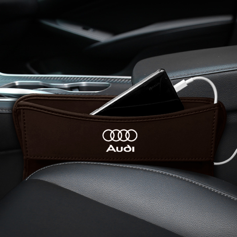 حقيبة تخزين من الجلد الناعم لمقعد السيارة مع فتحة لشحن حقيبة تخزين محمولة مقاومة للأوساخ وشعار السيارة منظم مقعد السيارة