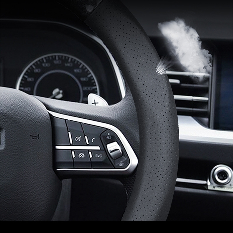 غطاء عجلة القيادة المتوسطة للسيارة من الجلد المصنوع من الألياف الدقيقة 14.5 '' - 15 '' أسود 