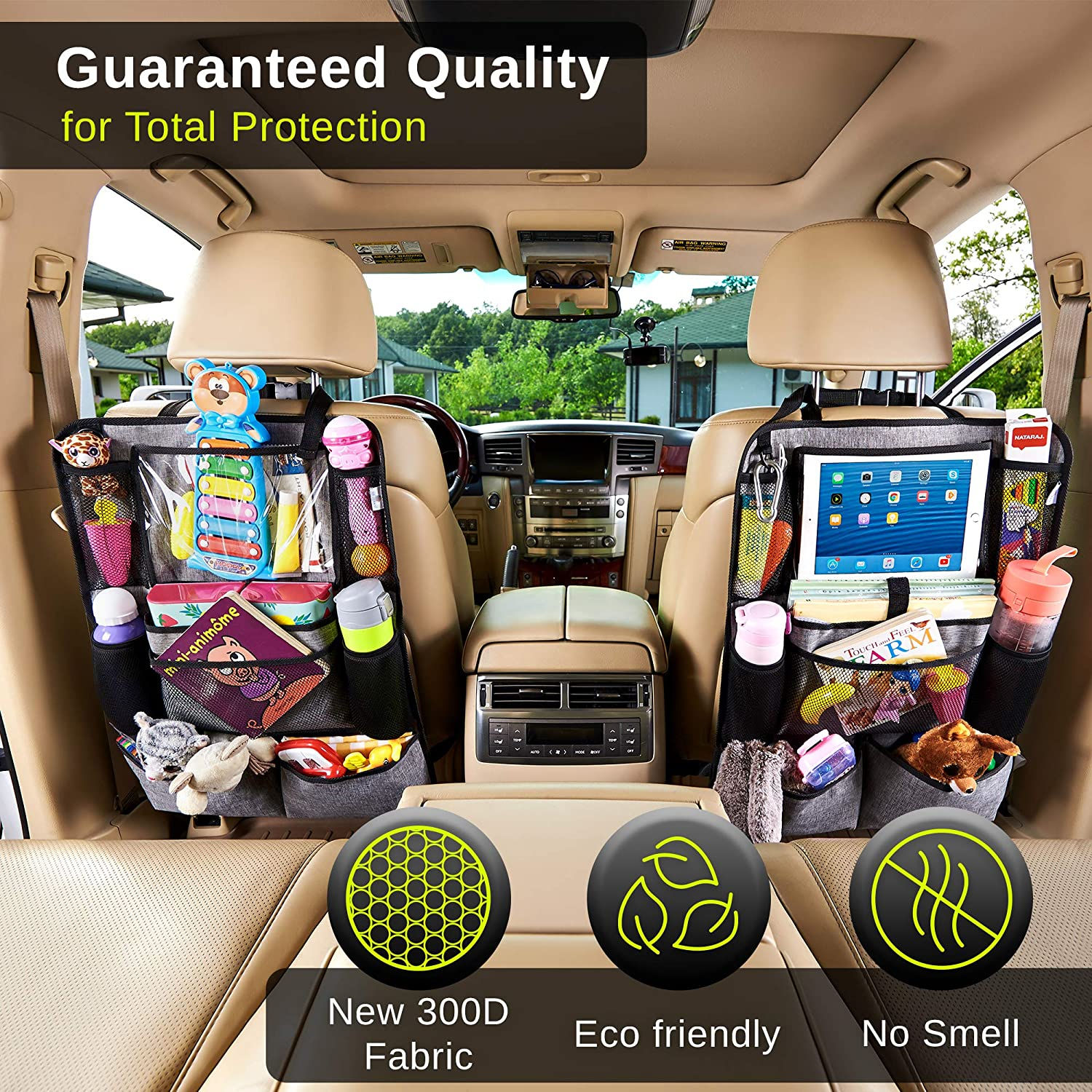 منظم للمقعد الخلفي للسيارة مع حامل طاولة 10 بوصات و 9 جيوب تخزين أمازون رائجة البيع خفيفة الوزن قابلة للطي صغيرة الحجم خفيفة الوزن منظم ظهر المقعد 