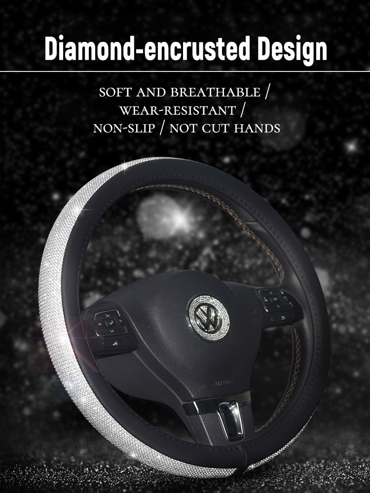 02 غطاء عجلة قيادة السيارة بأحجار الراين الكريستالية