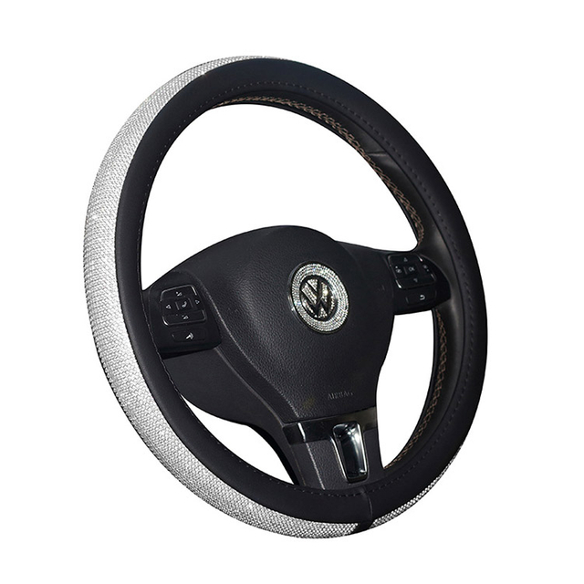 غطاء عجلة قيادة من الجلد الماسي الجديد مع واقي عجلة السيارة مقاس 15 بوصة من أحجار الراين الكريستالية بلينغ بلينغ للنساء والفتيات